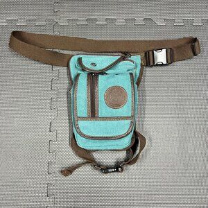 Canvas Waist Pack With Adjustable Straps Teal & Brown Aolatlud Logo Multi-Pocket
